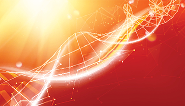 Abstract DNA in red and gold hues