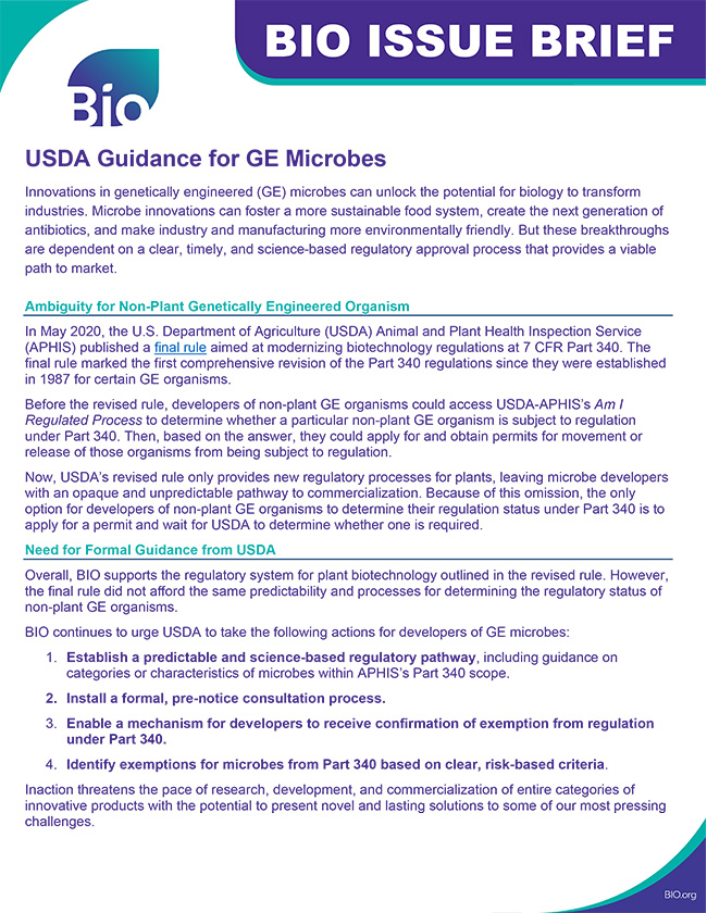 USDA Guidance for GE Microbes