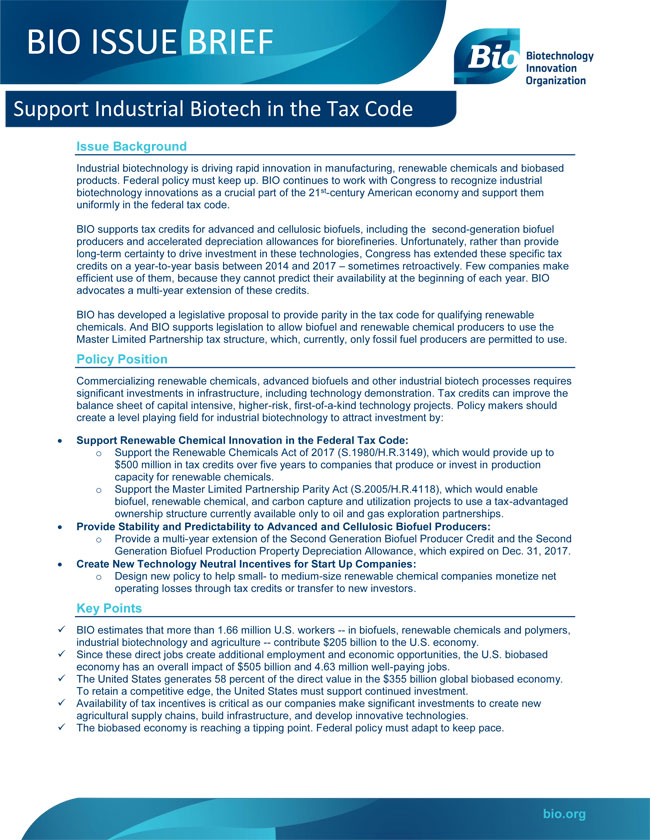 Support Industrial Biotech in the Tax Code