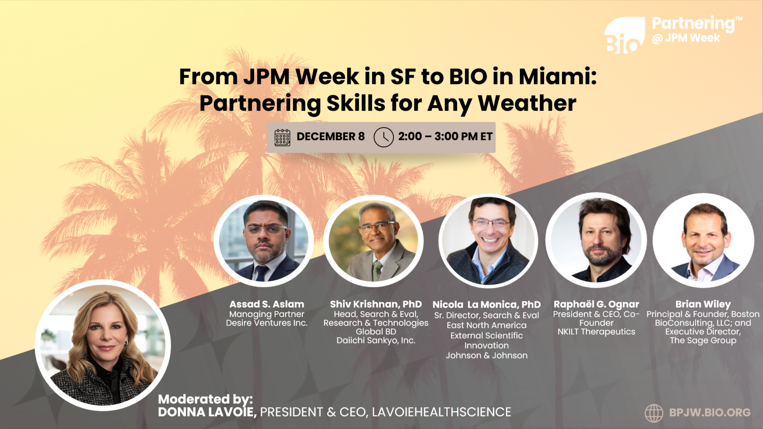 From JPM Week in SF to BIO in Miami webinar title slide
