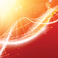 Abstract DNA in red and gold hues