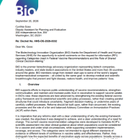 BIO's response to HHS Request for Information: Categories Used in Federal Vaccine Recommendations
